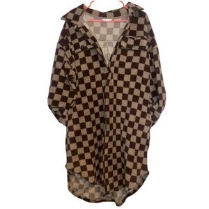 Ascot & Hart Brown Checkered Long Sweater/Shacket/Trench Coat/Pea Coat